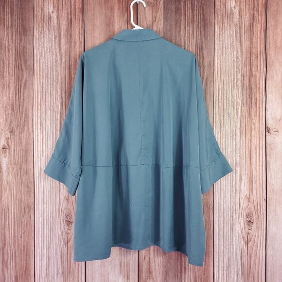 *READ* COS Womens Large Draped Wide Fit Shirt 3/4 Sleeves Button Up Boxy Top - Picture 7 of 14